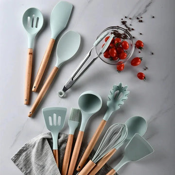 12Pcs Silicone Kitchen Utensils Set – Food Grade Cooking Tools with Turner, Spatula, Measuring Spoons & Holder | NaturalBuiltHome