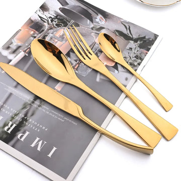 24Pcs Luxury Stainless Steel Cutlery Set – Silver, Gold & Black Mirror Flatware with Gift Box | NaturalBuiltHome