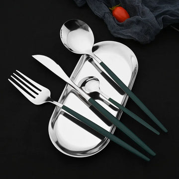 24Pcs Stainless Steel Cutlery Set – Blue & Silver Flatware | Dinner Knife Fork Spoon Set for Home & Kitchen | NaturalBuiltHome