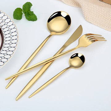 24pcs Stainless Steel Cutlery Set – Black & Gold Dinnerware Set with Knife, Fork, Spoon & Teaspoon | NaturalBuiltHome