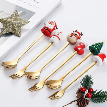 (2/4/6pcs) Christmas Cutlery Set – Stainless Steel Spoons & Forks with Festive Handles | Holiday Tableware for Coffee & Dessert | NaturalBuiltHome