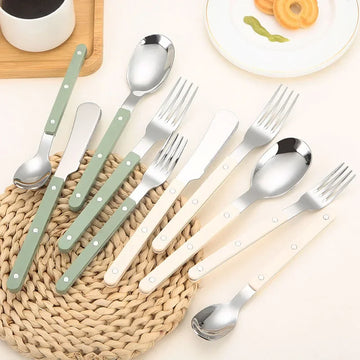 30-Piece Cutlery Set with Acrylic Handles | Stainless Steel Dinnerware Set for 6 – Knife, Fork, Spoon & Chopsticks | Elegant Western Style | NaturalBuiltHome