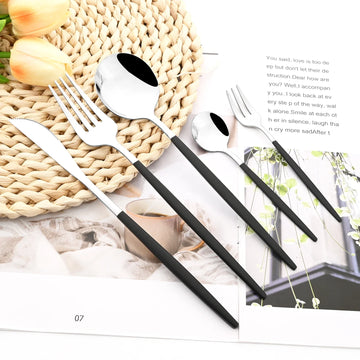 30Pcs Black Silver Cutlery Set – Stainless Steel Dinnerware with Mirror Finish | Knife, Fork & Spoon Flatware Set for Kitchen & Dining | NaturalBuiltHome