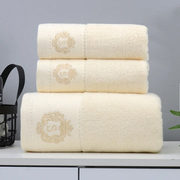 3pcs Cotton Bathroom Towel Set – 1 Large Bath Towel + 2 Hand Towels, Soft, Absorbent & Elegant Jacquard Design | NaturalBuiltHome