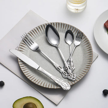 4/6/16/24pcs Stainless Steel Silver Cutlery Set – Elegant Knife, Fork & Spoon Flatware | NaturalBuiltHome