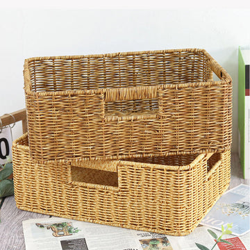 Rattan Storage Basket Serving Organizer Hand Woven Container Storage Bin for Kitchen Household Living Room Farmhouse