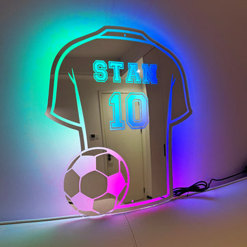 Custom Football Shirt LED Mirror - Personalized Acrylic Gift for Dad, Man Cave Wall Decor (Christmas/Birthday/Father's Day)