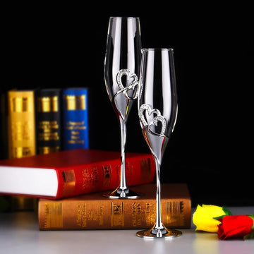 Crystal diamond heart-shaped champagne glass set goblet glass wedding gift pair wine glass red wine glass
