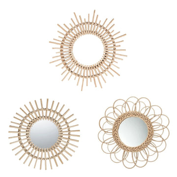 Rattan Innovative Art Decoration Round Makeup Mirror Dressing Bedroom Bathroom Wall Hanging Mirrors Craft Photo Props