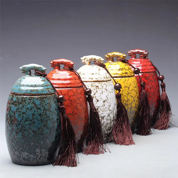 Double leopard head tea jar caddy storage tank ceramic sealed cans tea pot food cans puer oolong onsale~