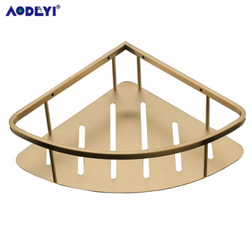 Wall Mounted SUS 304 Stainless Steel Bathroom Shelf Bracket Shelves Basket Shower Corner Storage Caddy Brushed Gold