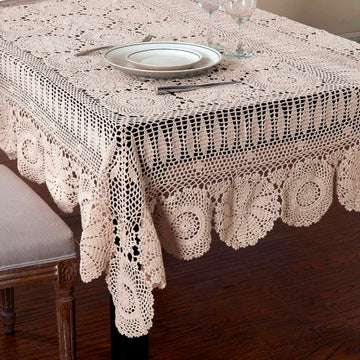 Handmade Crochet Table Cloth Cotton Tablecloths Beige Crochet Lace Tablecloth Many Size Available