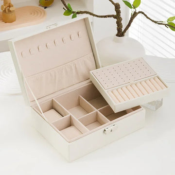 Luxury PU Leather Jewelry Box – Multi-Layer Organizer with Lock, Ring, Necklace & Earring Storage Case | Naturalbuilthome