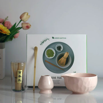 Matcha Tea Set – Ceramic Bowl with Bamboo Whisk, Spoon & Teaspoon (4pcs) | NaturalBuiltHome