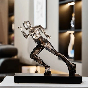 Exquisite Blue Crystal Sculpted Running Man Statue for Home & Office Decoration Unique Crystal Runner Figurine White Sculpture