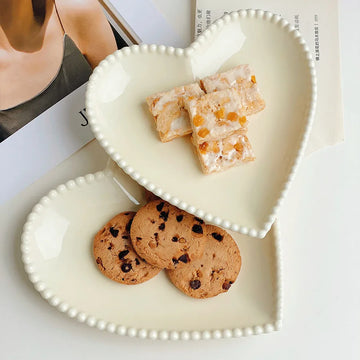 French Ins Ceramic Plate Pearl Oval Plate Heart Type Breakfast Western Afternoon Tea Dessert Plate Salad Cake Bowl