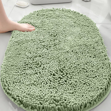 Machine washable solid color floor mat, oval shaped bathroom anti slip mat, soft door mat for entry and exit