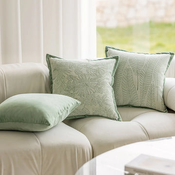 Light Luxury French Pillow Covers Decorative Green Plant Jacquard Cushion Cover Home Decor Living Room Decoration Pillowcases