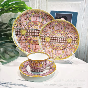 European style bone china Western style steak plate red decoration model room countertop household ceramic dish flat plate