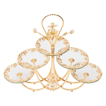 3-Tier Cake Stand with Tempered Glass Plates and Gold Iron Frame, Perfect for Serving Cupcakes, Desserts, and Treats at Events