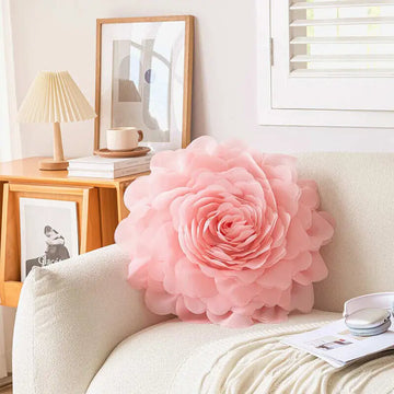New Flower Rose Tulle 3D Pillow Cover Luxury Handmade Cushion Case Sofa Pillowcase Home Decoration (Without Filling)