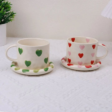Creative Caring Heart Ceramic Coffee Mug Hand Painted Love Flower Mug Couple Gift Breakfast Milk Tea Cup Tea Set Home Decoration