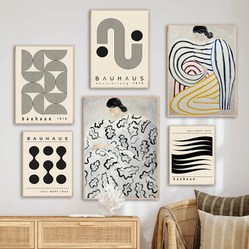 Abstract Stripe Line Woman Geometric Bauhaus Posters And Prints Minimalist Wall Art Canvas Painting Decor Pictures Living Room