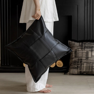 Italian Leather Woven Cushion Cover Advanced Luxury Retro Pillow Covers Decorative Black Jacquard Pillowcase for Home Decor