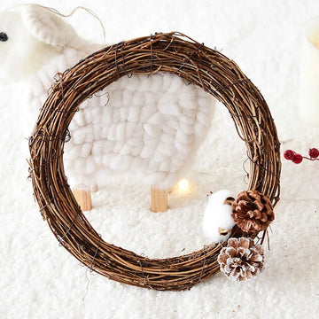 10-40CM Christmas Natural Dried Rattan Ring Wreath Garland DIY Wicker Vine Ring Craft Door Wall Hanging Pendant Decoration