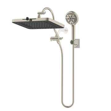 Hibbent 5-spray 13'' Shower Head, Dual Showerhead Combo with 10-mode Handheld Spray, 12'' Adjustable Extension Arm