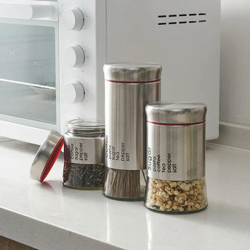 Stainless Steel Storage Jars Household Coffee and Tea Jars Kitchen Supplies Multi-specification Household Glass Grain Storage