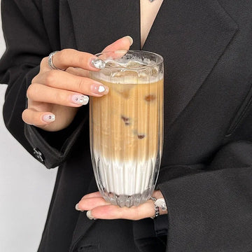 2pcs Cocktail Drinking Glasses Ins Style Glass Coffee Cup Retro Vertical Stripes Home Aesthetic Drinking Cup Beverage Latte Cups