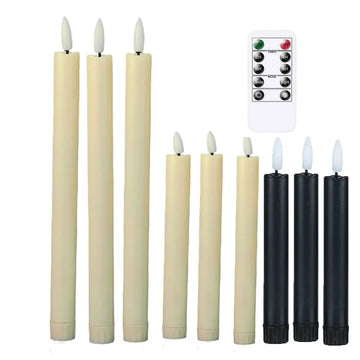 3 or 6 Pieces Beige/Black Room Decorative Christmas Halloween Candles,6.5 inch/10 Inch Plastic Valentine's Candle Light Holiday