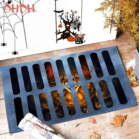 Halloween 3D Manhole Cover Horror Mat Halloween Carpet Clown Trap Vision Doormat Kitchen Bathroom Bedroom Decorative Floor Mats