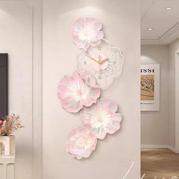 Peony Shaped TV Background Wall Quiet Wall Clocks Silent Living Room Modern Non-Ticking Bedroom Decoration Hallway Home Decor