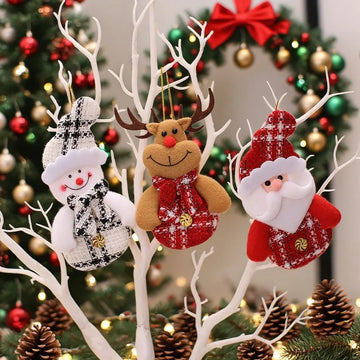 3Pcs Christmas Tree Decorations Santa Claus Xmas Tree Pendants Elk Snowman Hanging Ornaments for Home Party Decor