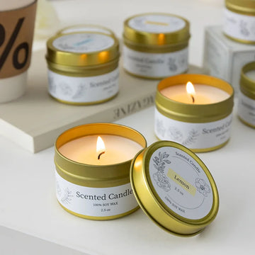70g/2.5oz Gold Tin Aroma Candle Wedding Birthday Accompaniment Smokeless Aroma Soy Wax Home Decoration Mini Atmosphere Candle