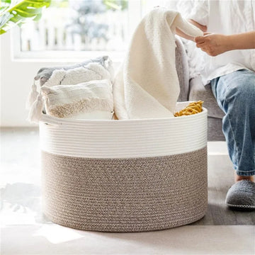Extra Large Woven Storage Baskets Living Room Cotton Rope Blanket Basket Household Wicker Laundry Hamper Baby Toy Storage Chest