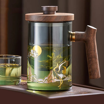 Gianxi Chinese Tea Cup Heat Resistant Glass Cups With Wooden Handle Household Convenient With Filtered Tea Strainer Tea Cup