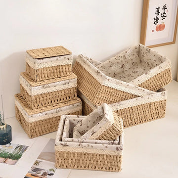 Fabric Storage Basket Desktop Woven Storage Basket Stackable Sundries Organizer Household Rattan Woven Storage Basket