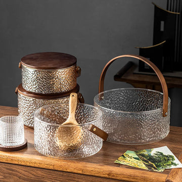 Glass Ice Fruit Bucket Handheld Fruit Circular Ice Bucket Fruit Basin, Tea Bucket Container