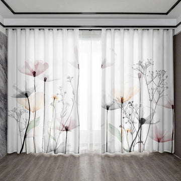 2PC Home Decoration Curtains With Floral Background And Rod Pocket Curtains, Kitchen,Coffee Shop, Living Room, Balcony, Garden