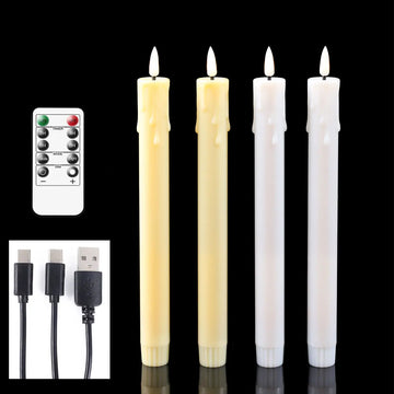 2 or 4 Pcs Flameless 10 Inch Remote LED New Year Decorative Taper Candles USB Charge,Warm White Plastic Rechargeable Candle Room