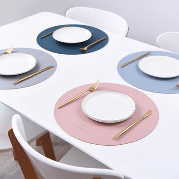 2/4/6PCFaux Leather Placemats with Coasters,Round Place Mats for Kitchen Dining Patio Table,Non-Slip,Heat Resistant,Washable