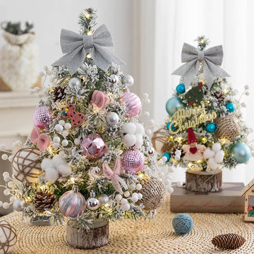 45CM Mini Christmas Tree Desktop Decorations with LED Lights Xmas New Year 2024 Ornaments Home Office Party Decors Festival Gift