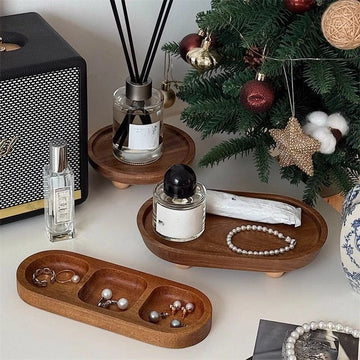 Retro Japanese Solid Wood Tray Earring Jewelry Plate Perfume Shelf Cosmetics Storage Entrance Key Storage Tray Home Decorations