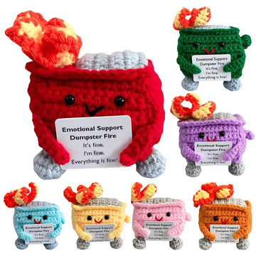 Cute Emotional Support Crochet Dumpster Fire Home Room Decor Funny Dumpster Handmade Knitting Doll Toy Ornament Christmas Gift