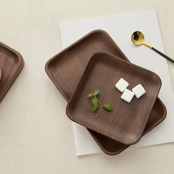 HeMu Walnut beech tray whole wooden Japanese dining tray pastry plate rectangular solid wood dried fruit butterfly plate