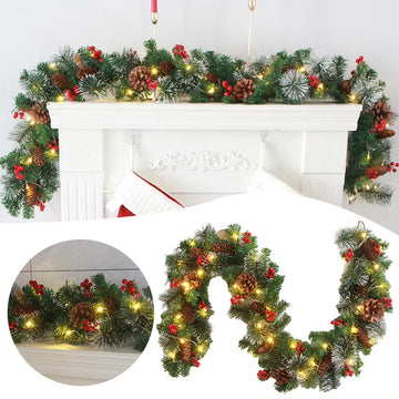 Christmas Red Berry Led Light Wreath Realistic Wall Decoration Christmas Vine Christmas Hanging Artificial Pinecone Vines