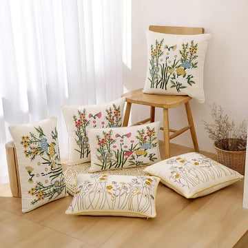 Embroidered Pastoral Cushion Cover for Sofa Car Bed Nordic Cotton Sofa Throw Pillowcase Home Decor Rectangle Pillow Cover 베개 케이스